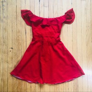 Red Off Shoulder Skater Dress